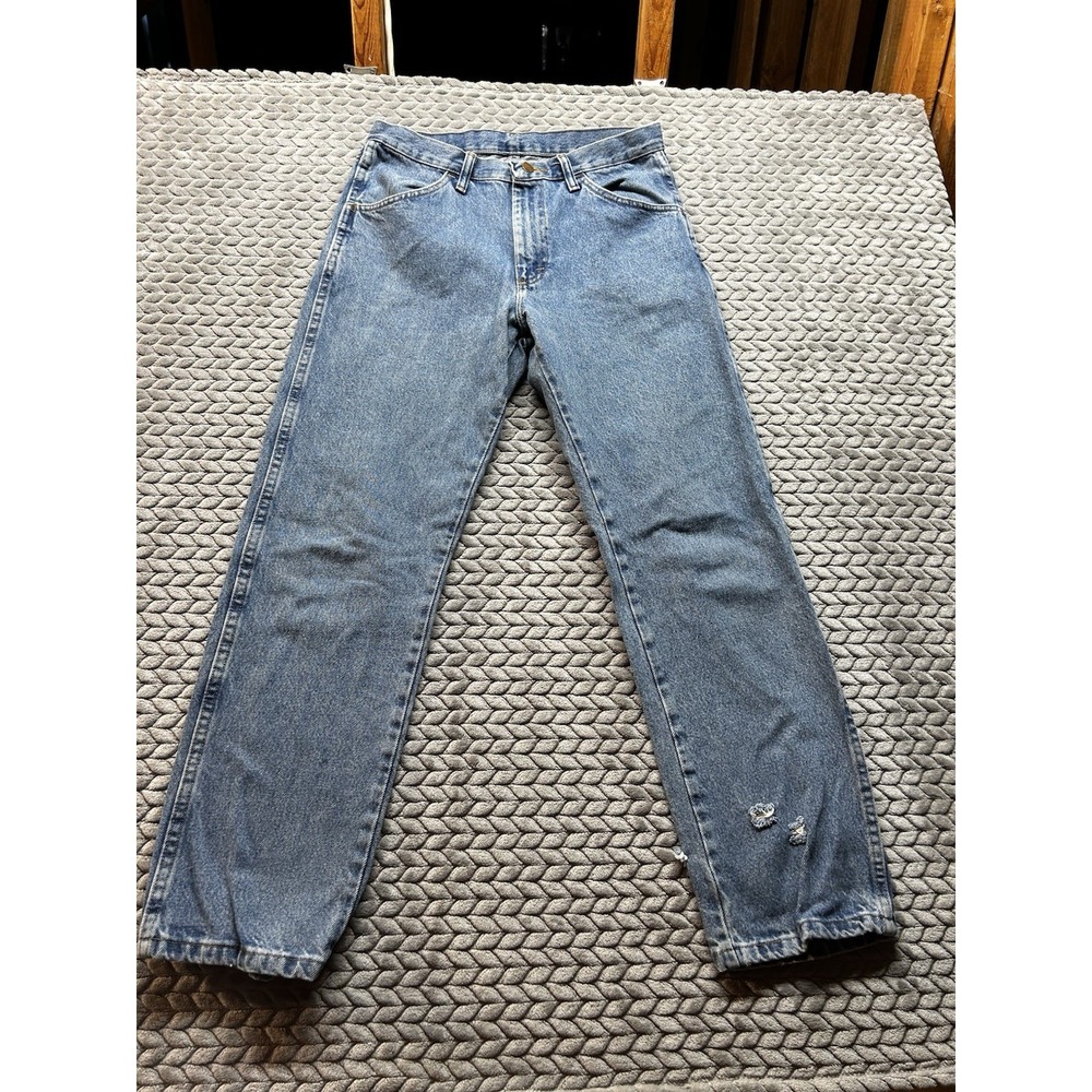 Rustler Women's Straight Leg Jeans Size 30 X 29 Measured  Light Wash Distressed
